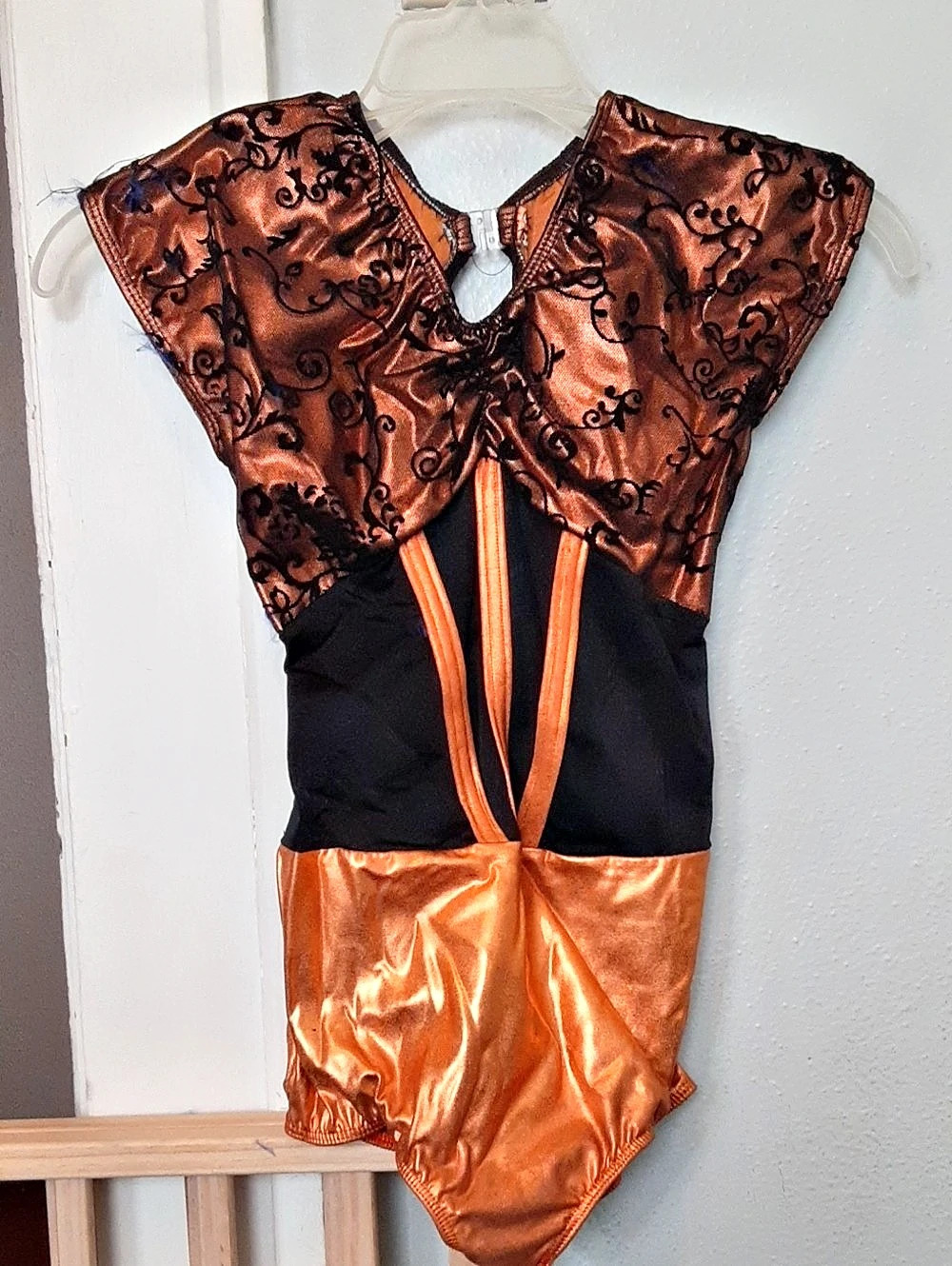 Dansco FINA LC Dance Costume in Orange & Black, Leo And Separate Tutu Skirt